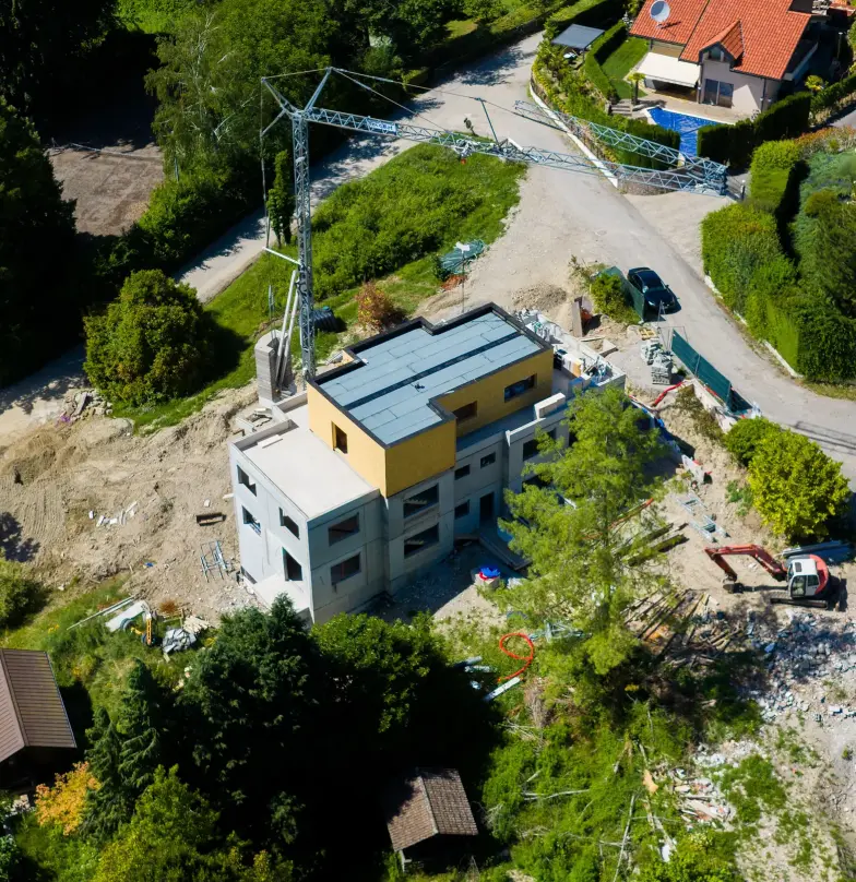 Ossature bois réalisée par C2K Charpente, chantier de Chens-sur-Léman Haute-Savoie